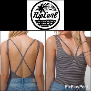 Strappy Monochrome BLACK & WHITE Striped Rip Curl No Snaps Bodysuit Small EUC S